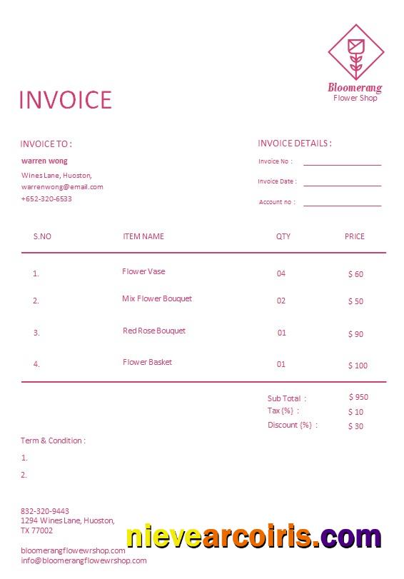Free Florist Invoice